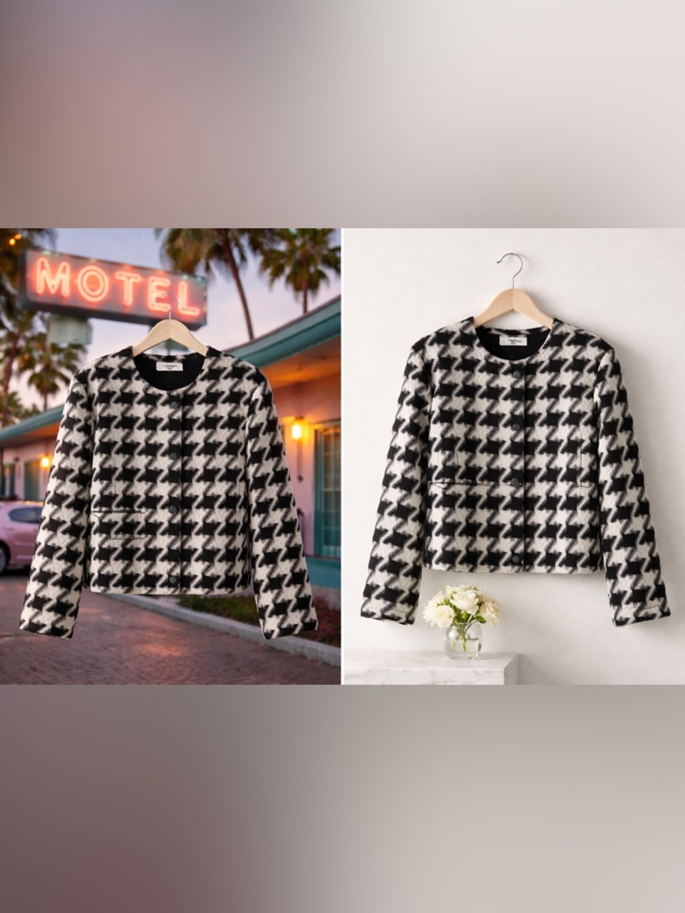 Bar III Black and White Houndstooth Cropped Jacket - Picture 2 of 3